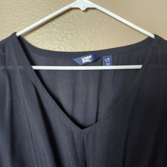 Lands End Petite |L| Black Sheer Oversized SS Gathered Waist Swim Cover-up Dress - Picture 3 of 7